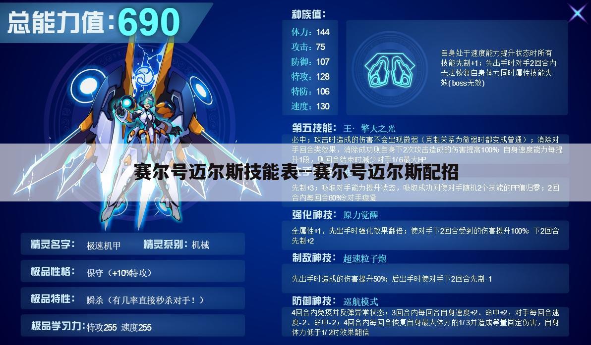 赛尔号迈尔斯技能表--赛尔号迈尔斯配招