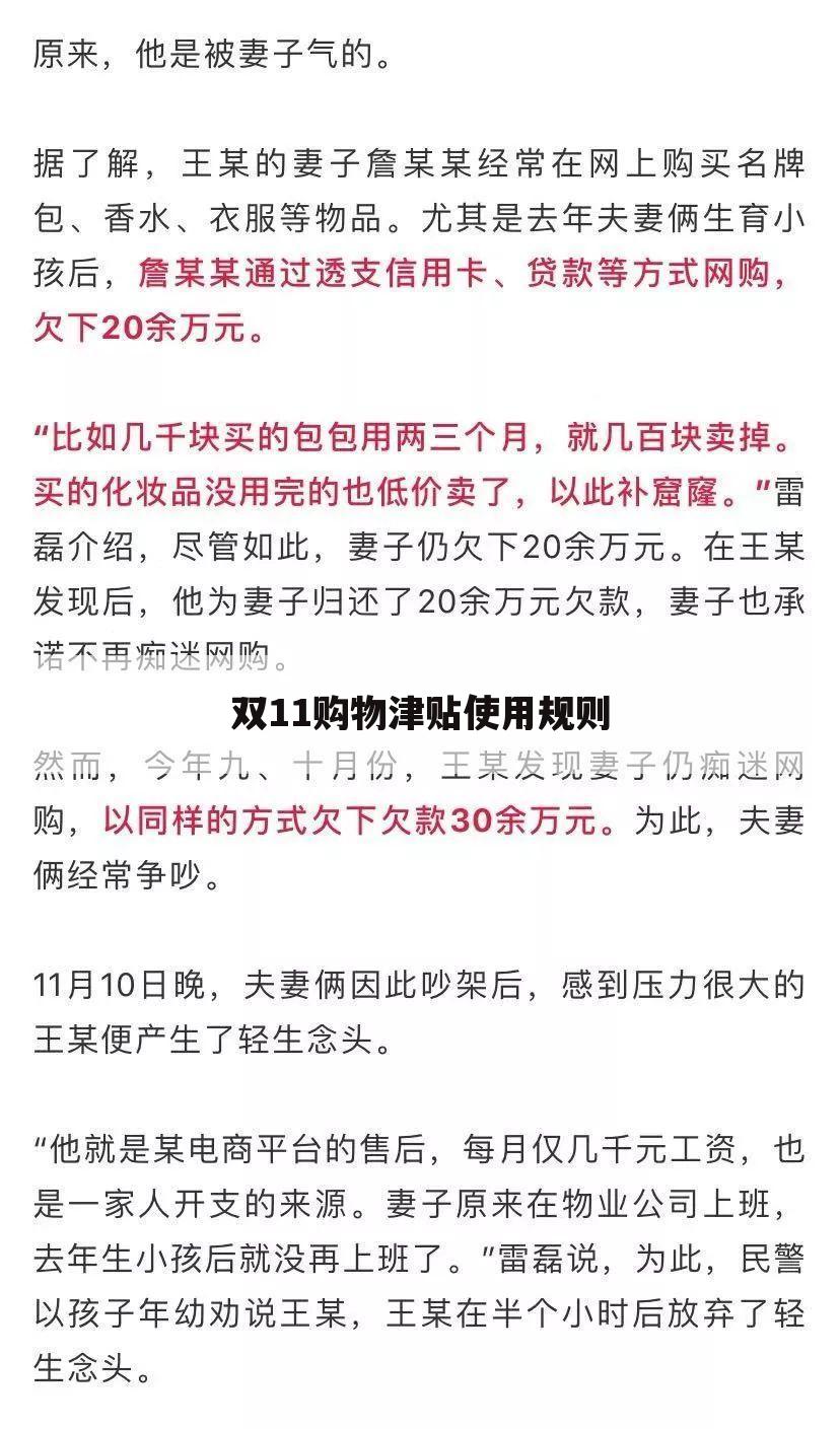 双11购物津贴使用规则