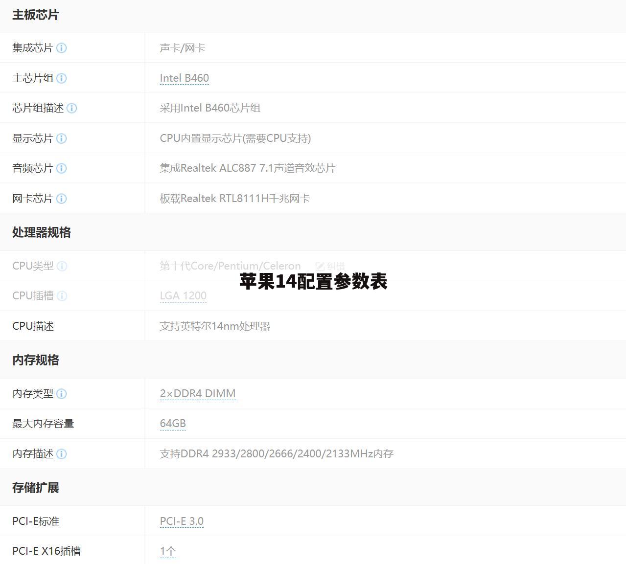苹果14配置参数表