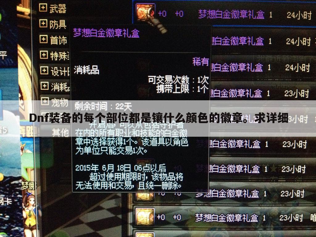 Dnf装备的每个部位都是镶什么颜色的徽章。求详细