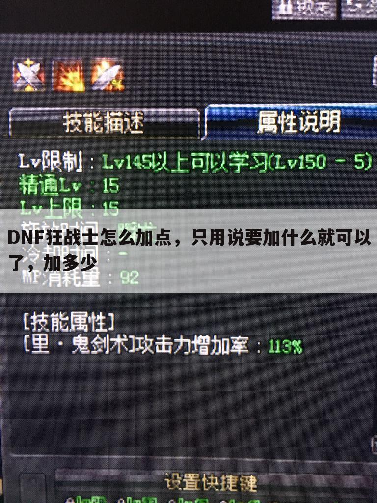 DNF狂战士怎么加点,只用说要加什么就可以了,加多少