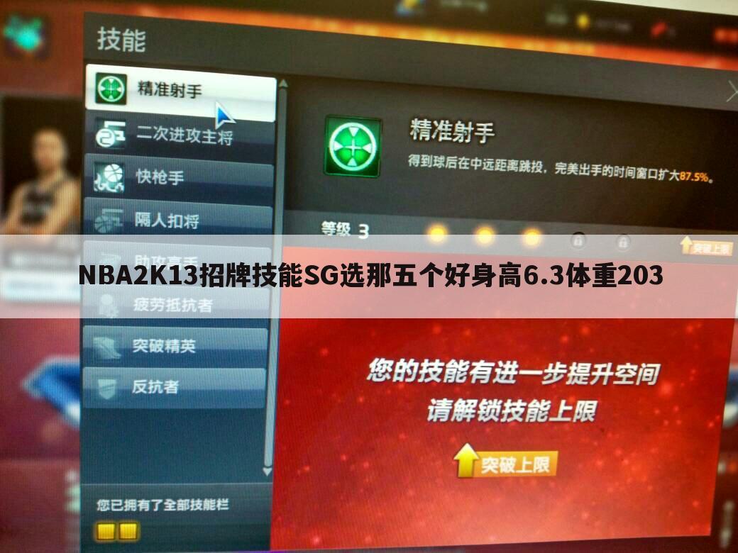 NBA2K13招牌技能SG选那五个好身高6.3体重203