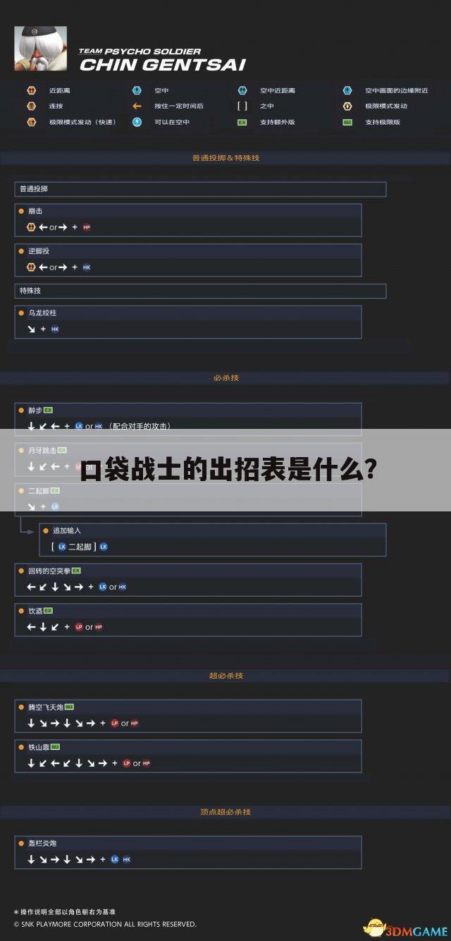 口袋战士的出招表是什么?