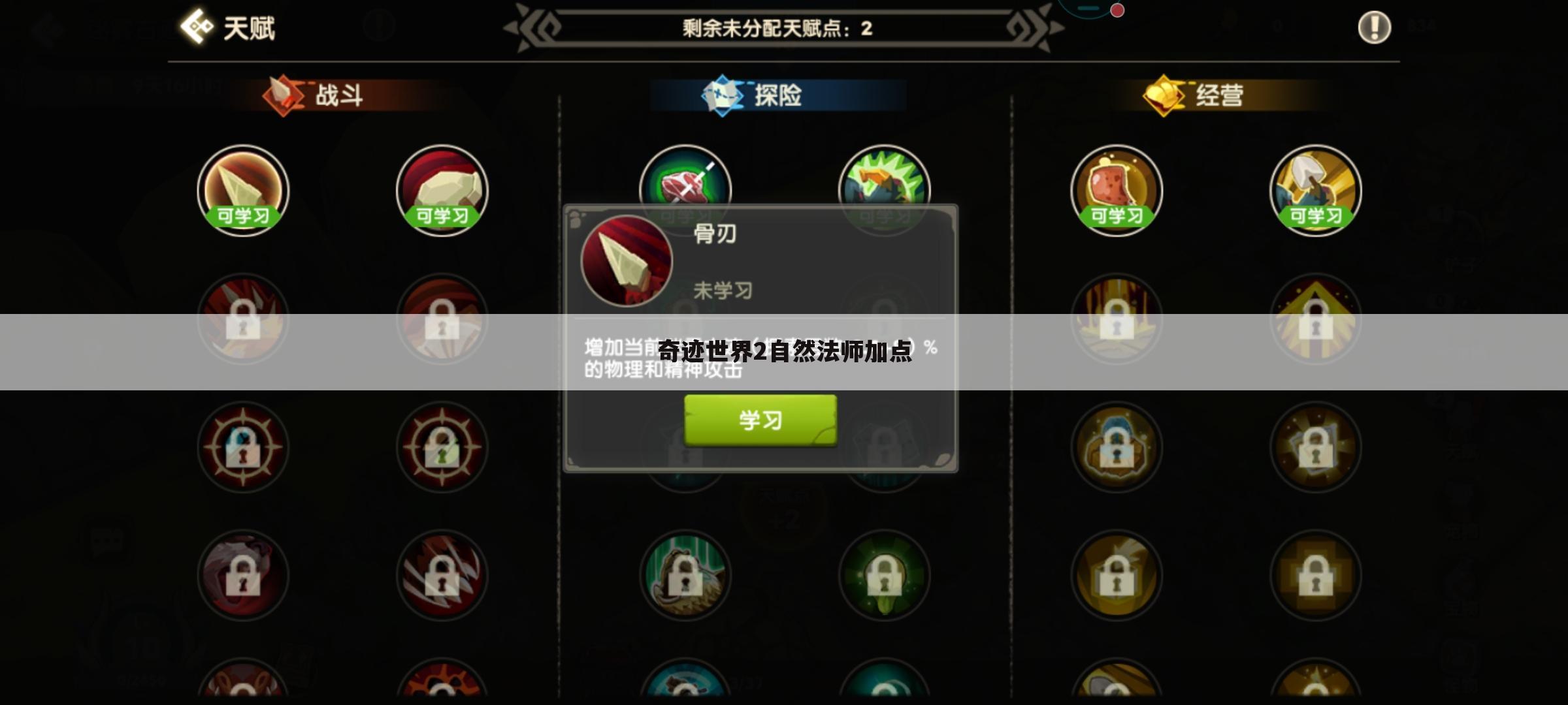 奇迹世界2自然法师加点